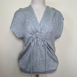 OLD NAVY Gray Knit Sleeveless Hoodie With Ruched Drawstring Front Sweater Size L